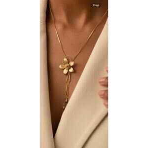 Vintage Gold Tone Floral Bolo Necklace Dainty Long Drop Pendant